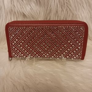 Elegant Red Rhinestone Design Accordion Wallet